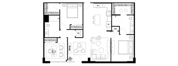 A black and white floor plan of a house with labeled rooms.